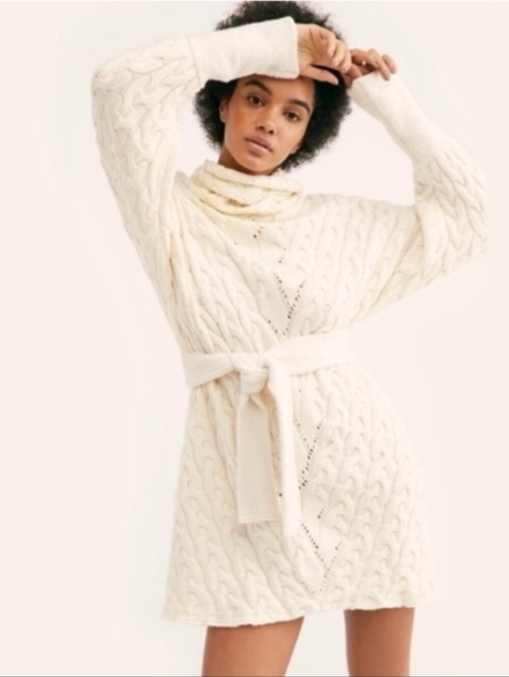 Free People For The Love Of Cables ivory sweater dress sz XS